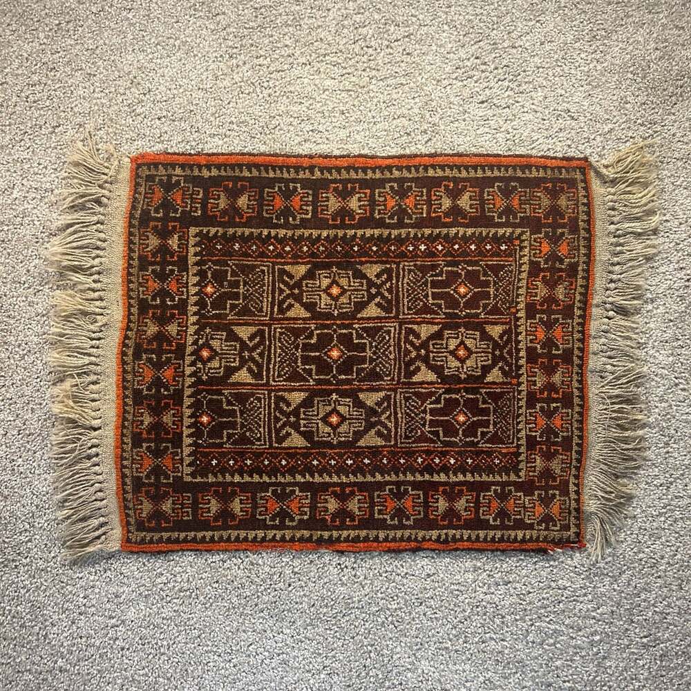 Vintage Belouch Turkoman Hand Knotted Wool Prayer Rug 25x21 Tribal Geometric